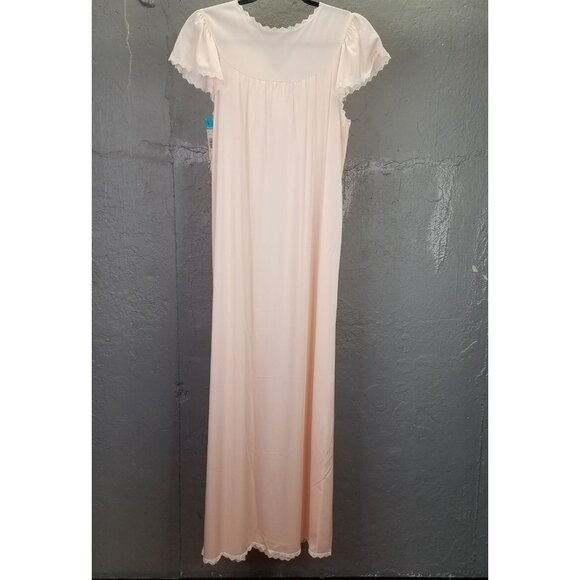Vintage Shadowline Night Gown Sz S Maxi Peach Pink Nylon Puffy Flower USA NEW - Picture 10 of 16